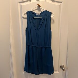 Aritzia silk Teal Blue Sleeveless Drawstring Waist Dress